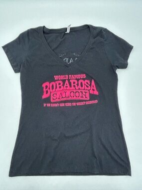 Bobarosa Saloon Women’s Black Tee with Pink Logo L